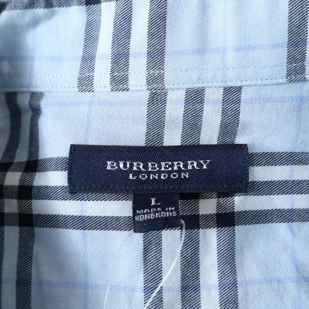 BURBERRY LONDON(バーバリーロンドン) ノバチェック総柄 ワンポイントロゴ刺繍 ボタンダウン ロングスリーブ 長袖シャツ ライトブルー SMS-013-03
