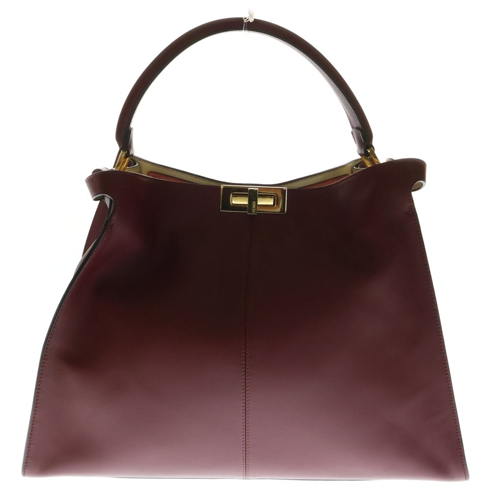 FENDI(フェンディ) ピーカブー エックスライト ハンドバッグ トートバッグ レッド ボルドー レザー ゴールド金具 8BN304
