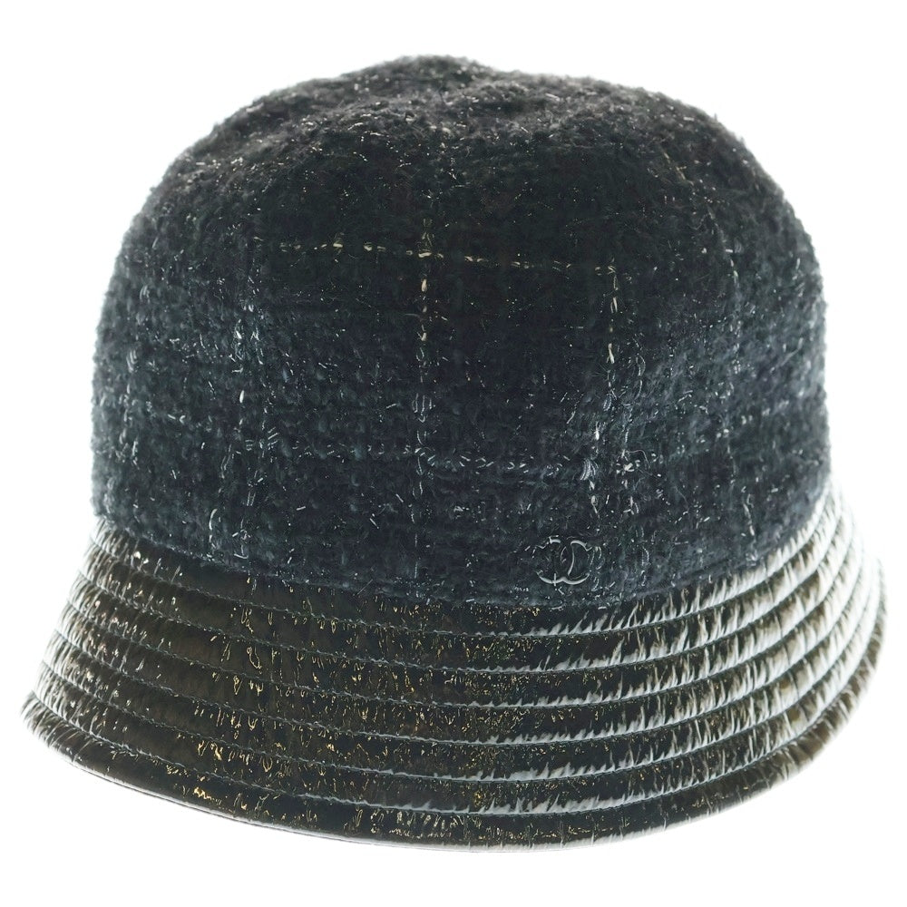 CHANEL(シャネル) ココマーク パテント切替ツイードバスケットハット 帽子 ブラック レディース
