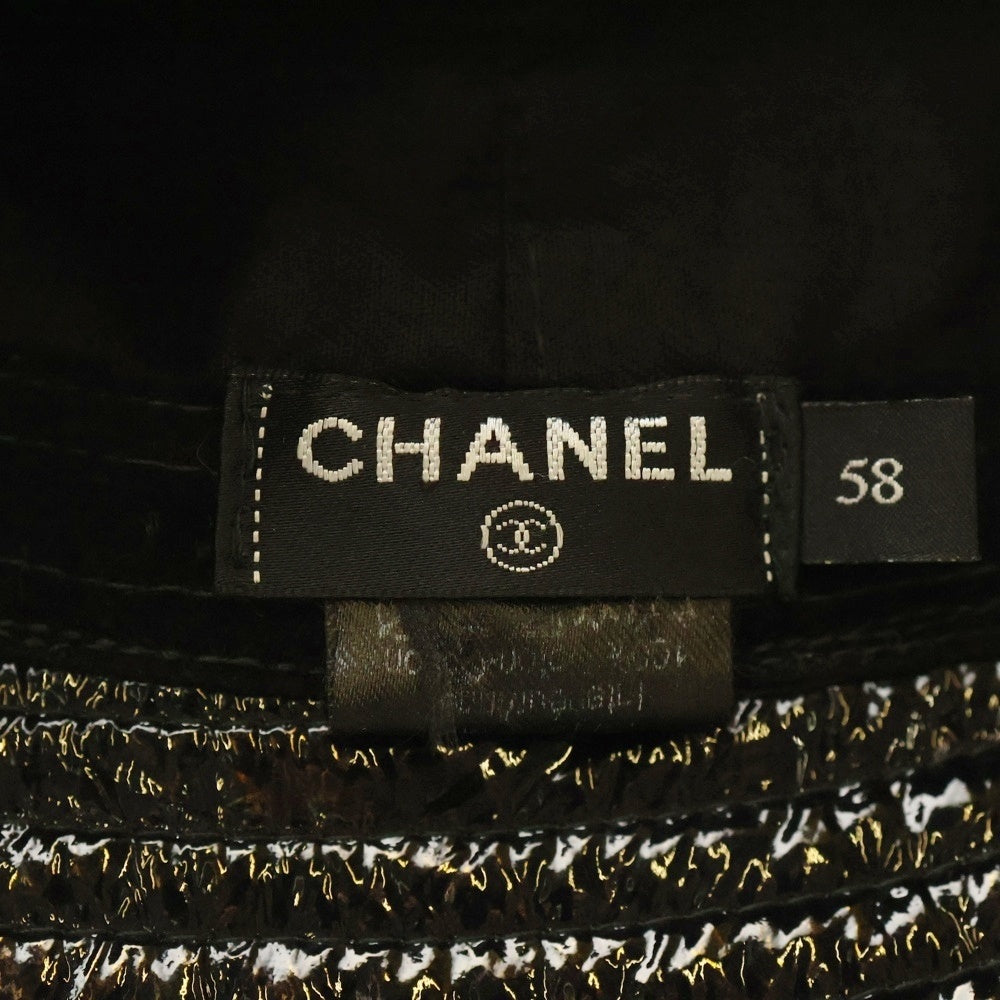 CHANEL(シャネル) ココマーク パテント切替ツイードバスケットハット 帽子 ブラック レディース