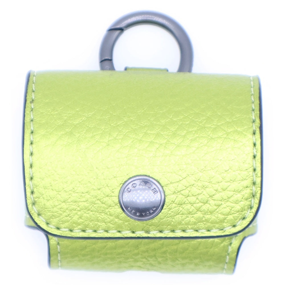 COACH(コーチ) メタリックレザー エアボッズ イヤホンケース バッグチャーム ライトグリーン