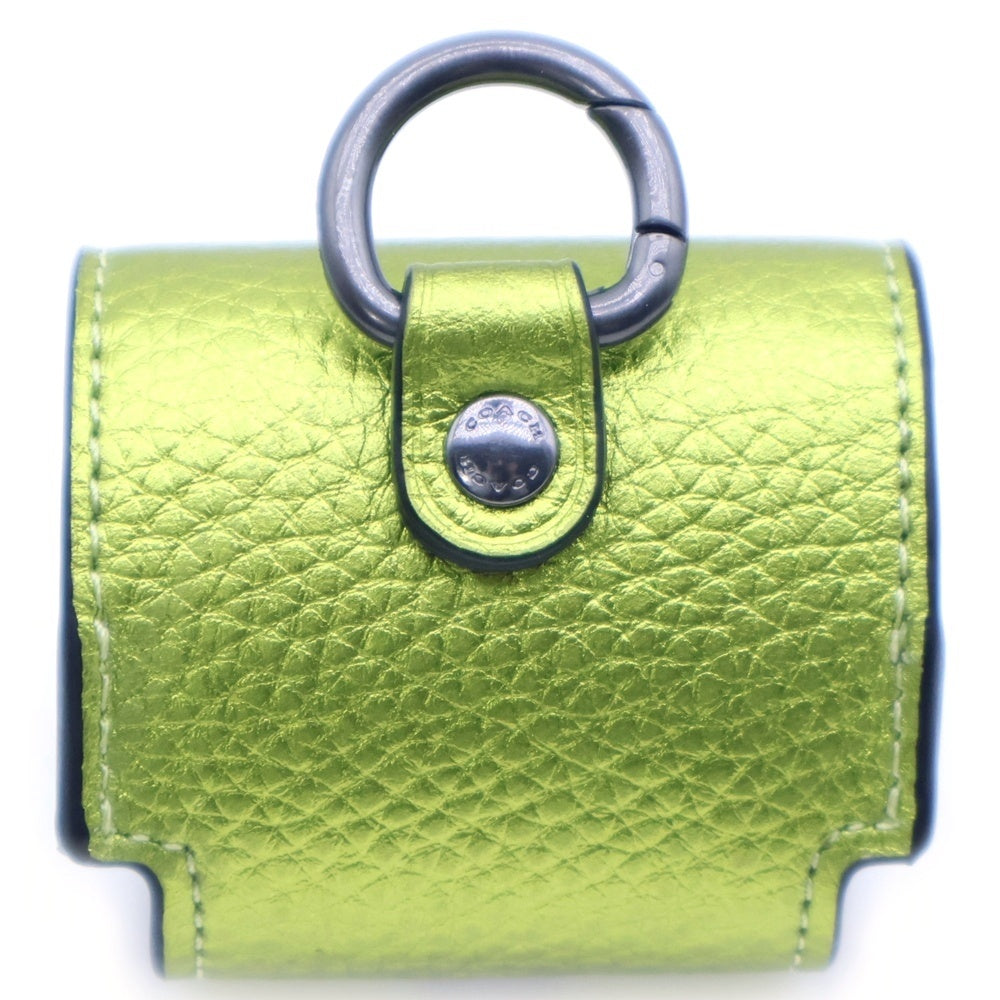 COACH(コーチ) メタリックレザー エアボッズ イヤホンケース バッグチャーム ライトグリーン