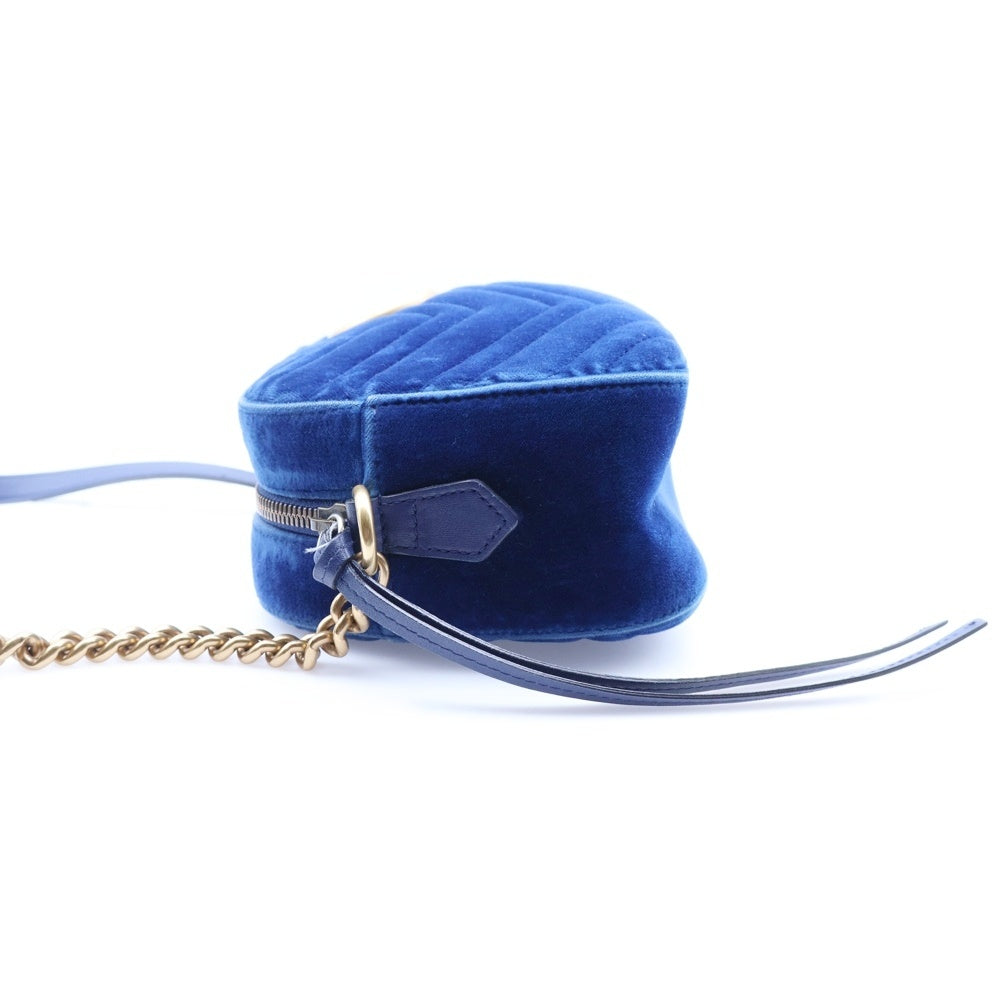 GUCCI(グッチ) GGマーモント キルティング ベルベットチェーンレザーショルダーバッグ ブルー レディース 447632