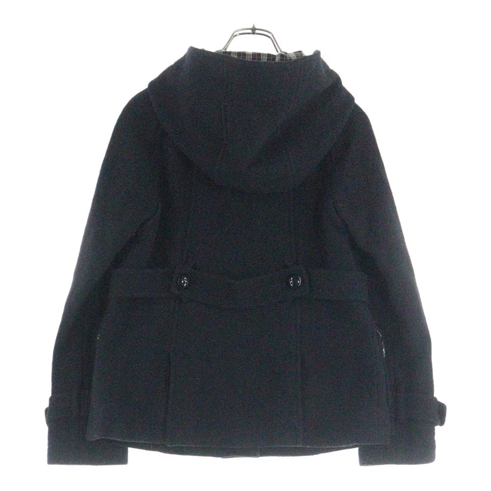 BURBERRY(バーバリー) 裏地チェック柄 フーデッド トグルボタン メルトンウール ダッフルジャケット ショートコート ブラック レディース