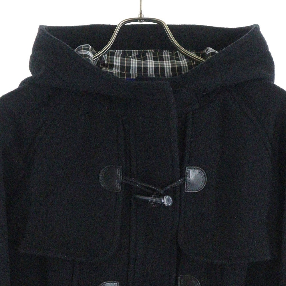 BURBERRY(バーバリー) 裏地チェック柄 フーデッド トグルボタン メルトンウール ダッフルジャケット ショートコート ブラック レディース