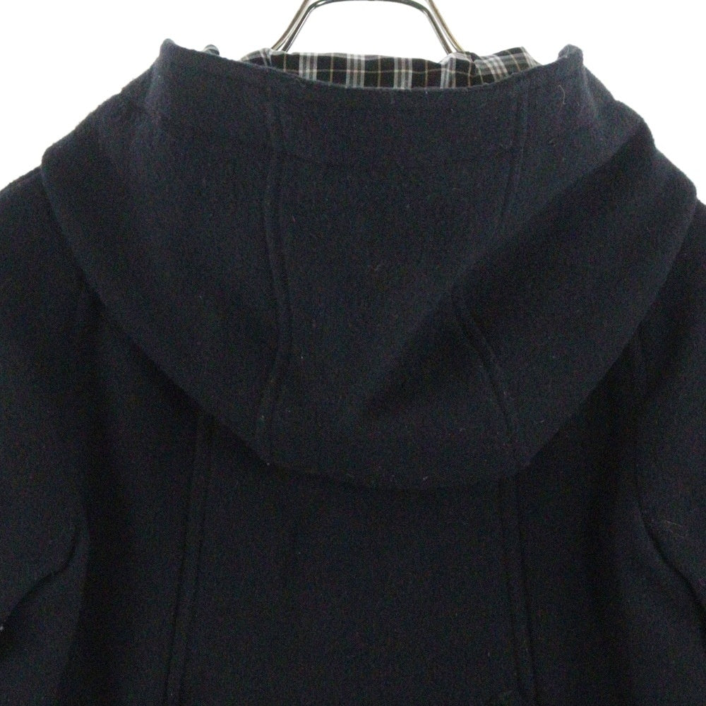 BURBERRY(バーバリー) 裏地チェック柄 フーデッド トグルボタン メルトンウール ダッフルジャケット ショートコート ブラック レディース