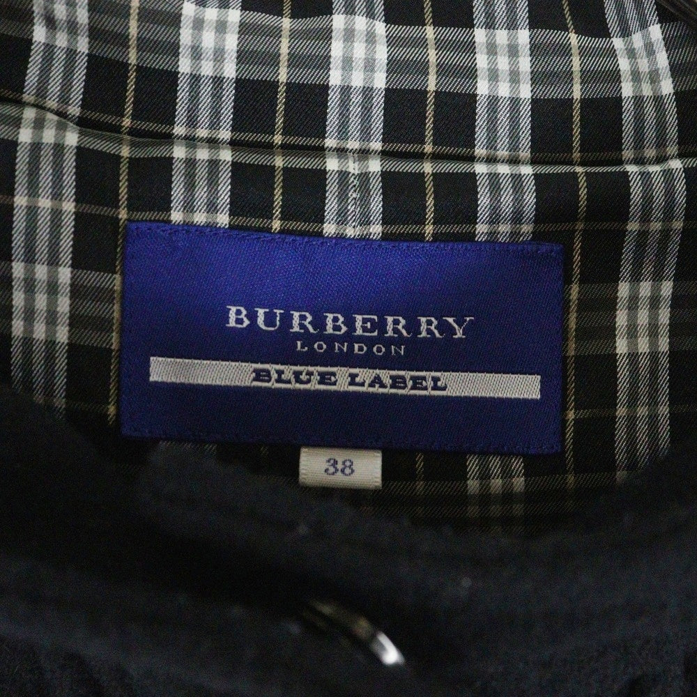 BURBERRY(バーバリー) 裏地チェック柄 フーデッド トグルボタン メルトンウール ダッフルジャケット ショートコート ブラック レディース