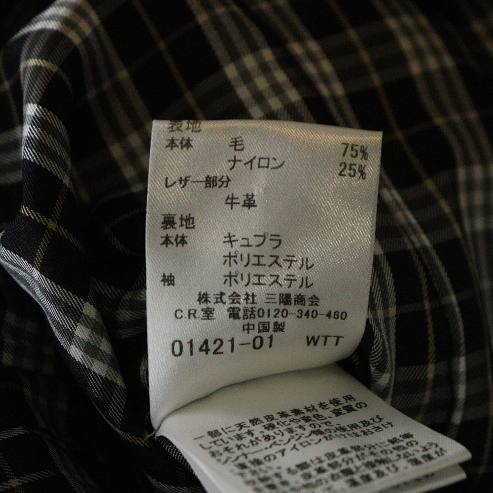 BURBERRY(バーバリー) 裏地チェック柄 フーデッド トグルボタン メルトンウール ダッフルジャケット ショートコート ブラック レディース