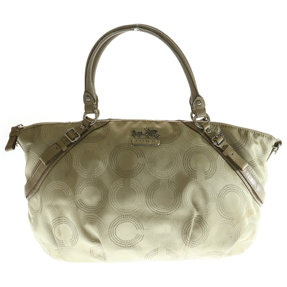 COACH(コーチ) Cロゴ総柄ナイロン レザー ハンドバッグ シルバー金具 ベージュ 16260