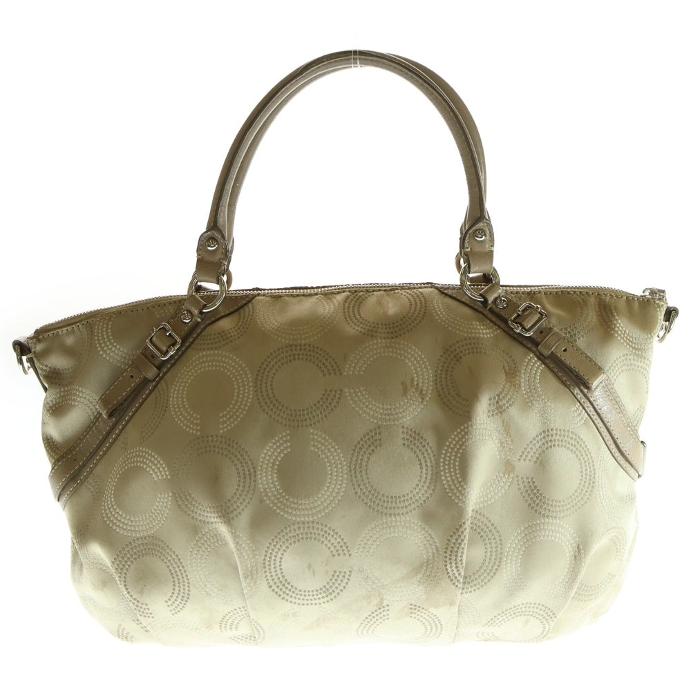 COACH(コーチ) Cロゴ総柄ナイロン レザー ハンドバッグ シルバー金具 ベージュ 16260