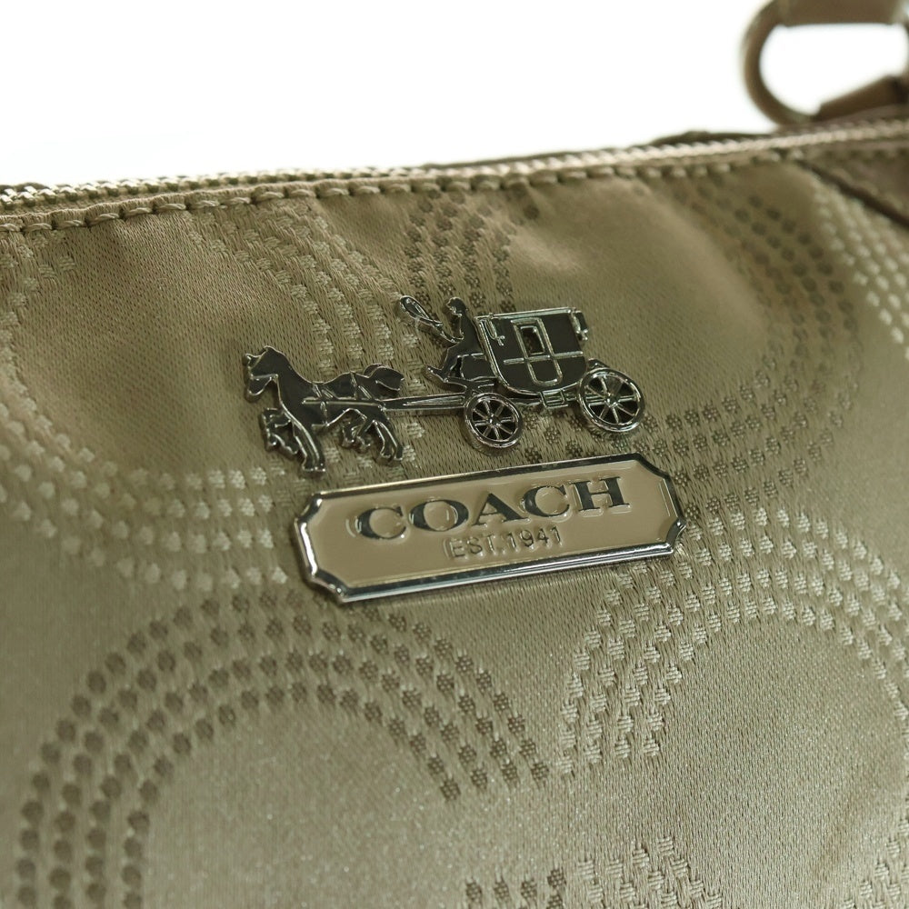 COACH(コーチ) Cロゴ総柄ナイロン レザー ハンドバッグ シルバー金具 ベージュ 16260