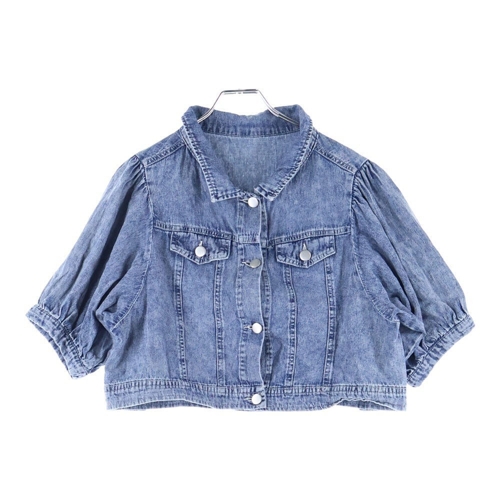 NO BRAND(ノーブランド) ショート丈デニム半袖シャツ ブルー レディース