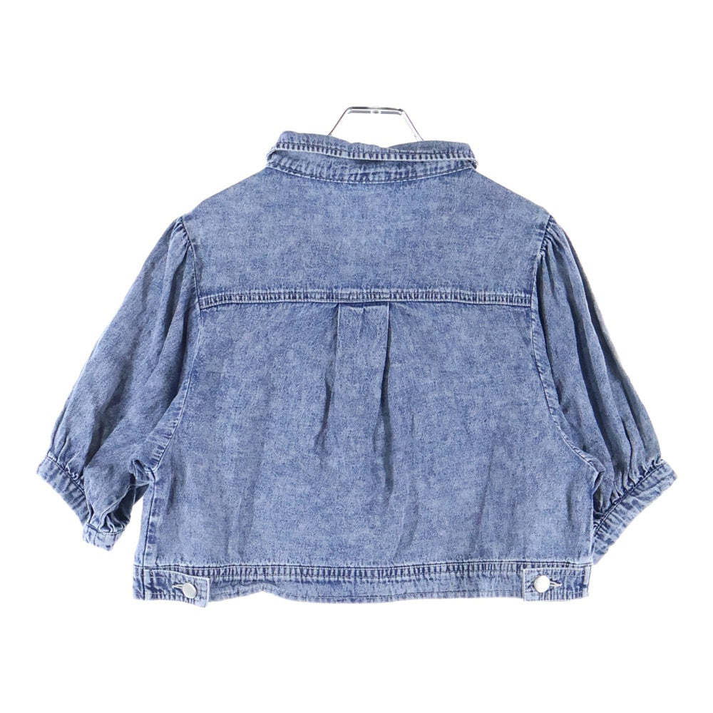 NO BRAND(ノーブランド) ショート丈デニム半袖シャツ ブルー レディース