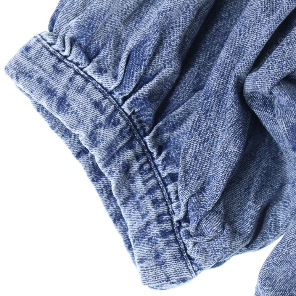 NO BRAND(ノーブランド) ショート丈デニム半袖シャツ ブルー レディース