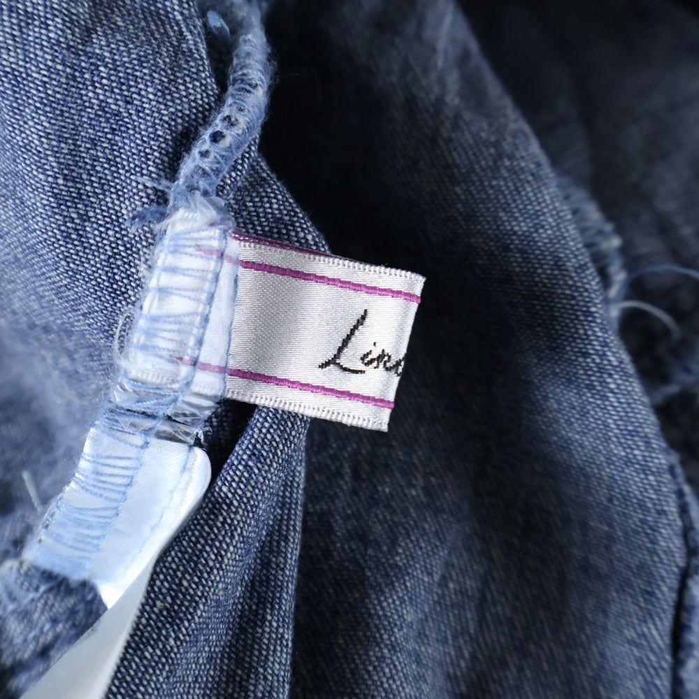 NO BRAND(ノーブランド) ショート丈デニム半袖シャツ ブルー レディース