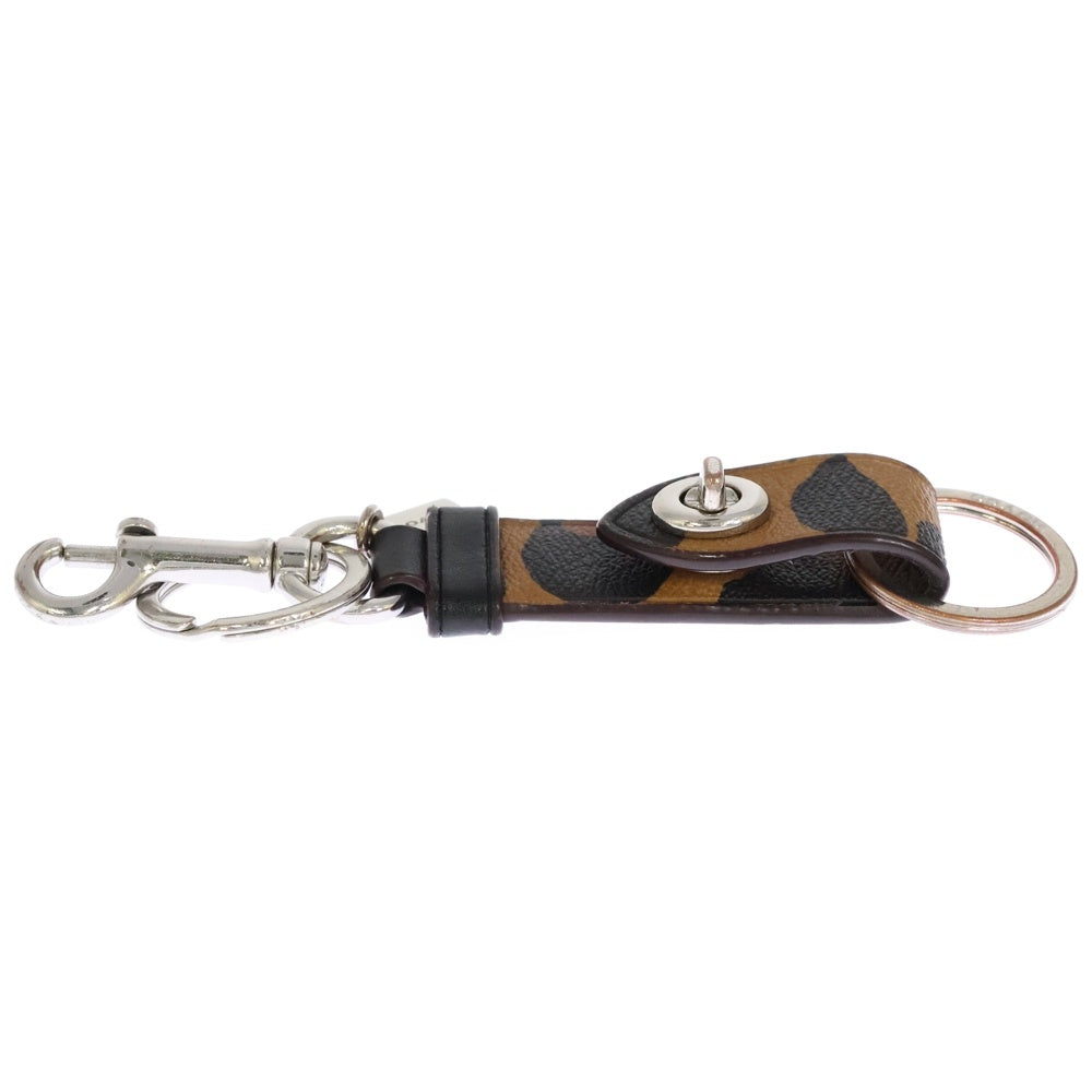 COACH(コーチ) ターンロック レザー 牛柄 キーリング カラビナ シルバー金具 ブラウン/ブラック