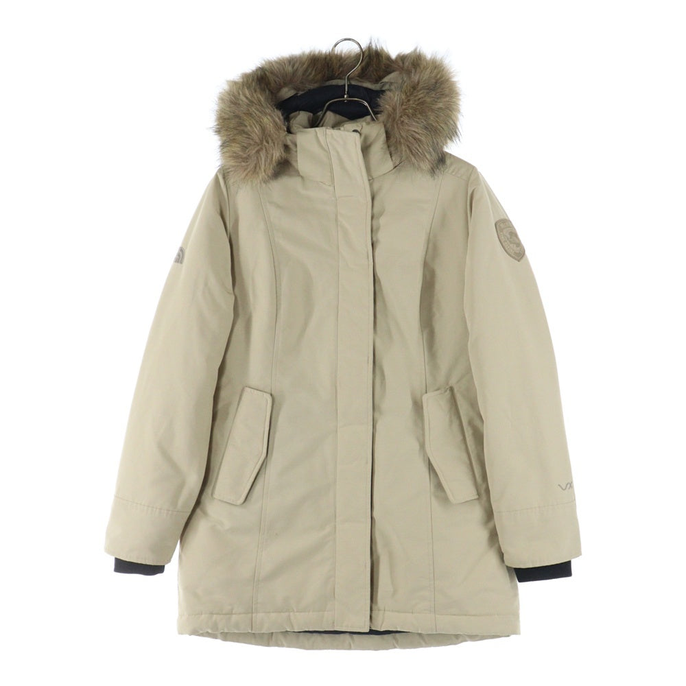 THE NORTH FACE(ザノースフェイス) ワッペンロゴ ファー フーデッド ジップアップ 中綿 ロングジャケット コート ベージュ レディース 1063H06