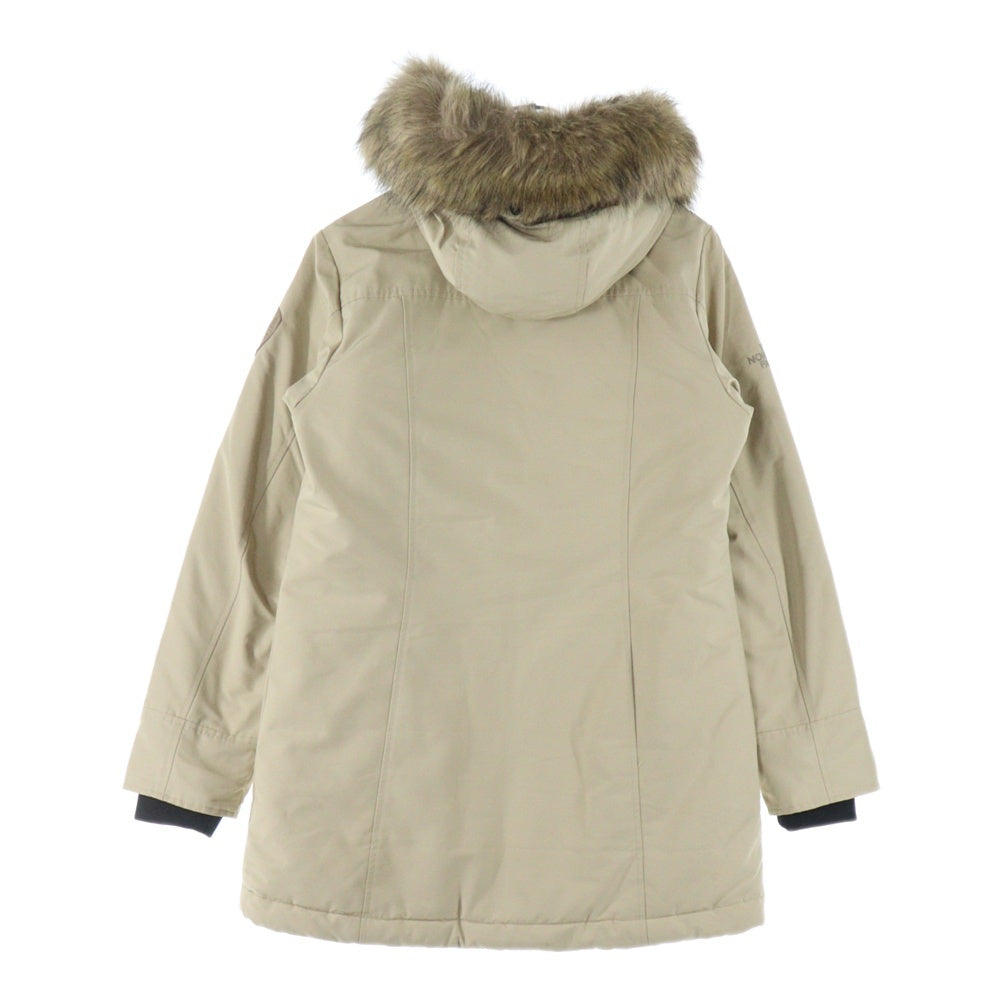 THE NORTH FACE(ザノースフェイス) ワッペンロゴ ファー フーデッド ジップアップ 中綿 ロングジャケット コート ベージュ レディース 1063H06