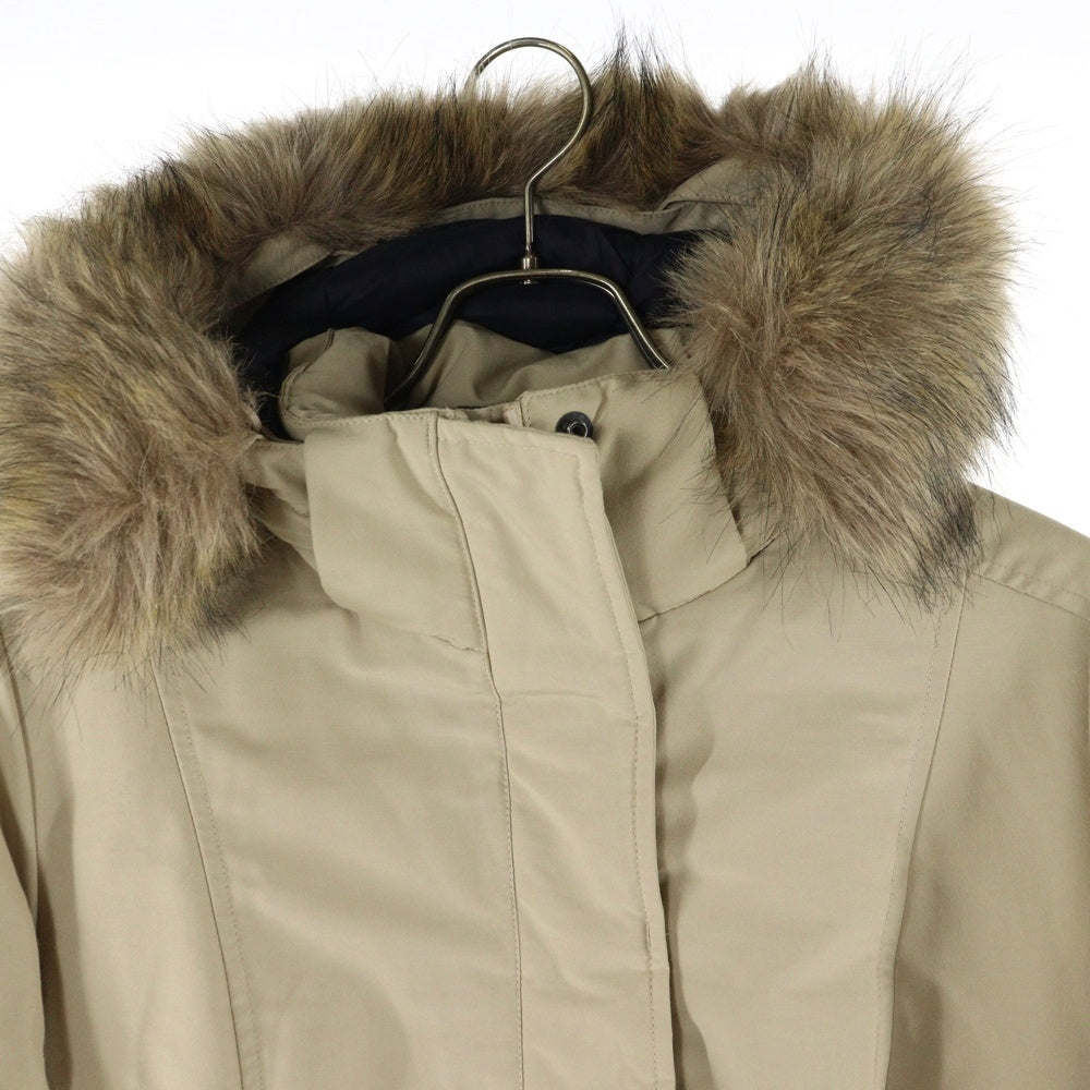 THE NORTH FACE(ザノースフェイス) ワッペンロゴ ファー フーデッド ジップアップ 中綿 ロングジャケット コート ベージュ レディース 1063H06