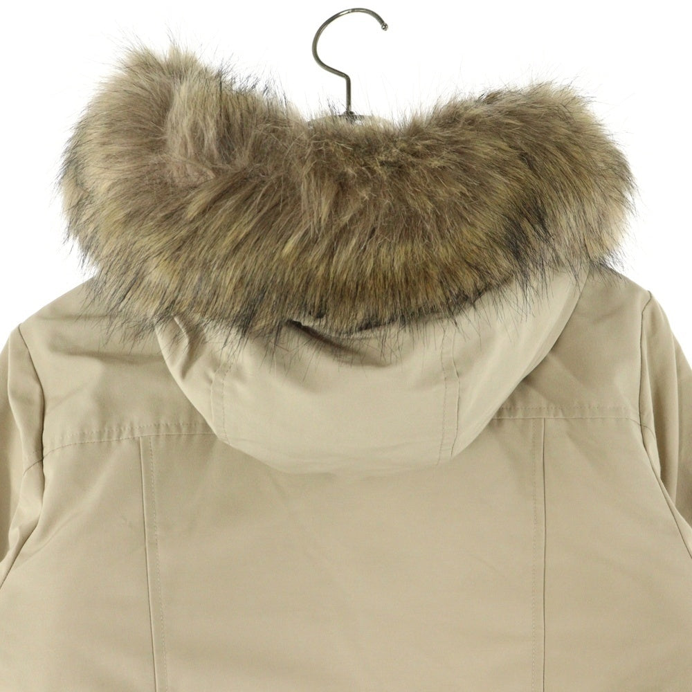 THE NORTH FACE(ザノースフェイス) ワッペンロゴ ファー フーデッド ジップアップ 中綿 ロングジャケット コート ベージュ レディース 1063H06