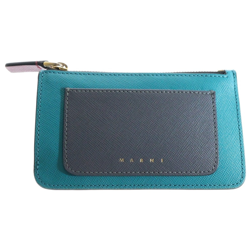 MARNI(マルニ) フラグメントケース カードケース 名刺入れ 小物入れ ブルー×グレー レザー ゴールド金具