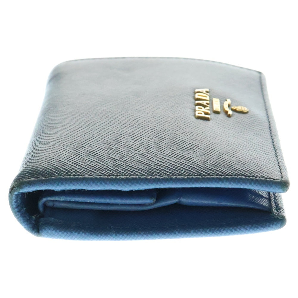 PRADA(プラダ) サフィアーノ コンパクトウォレット 二つ折り財布 コインケース ブルー ゴールド金具 レザー 1M0204