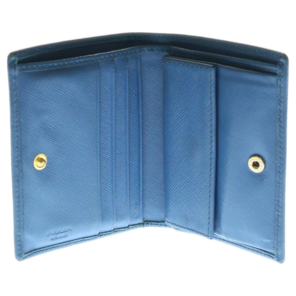 PRADA(プラダ) サフィアーノ コンパクトウォレット 二つ折り財布 コインケース ブルー ゴールド金具 レザー 1M0204