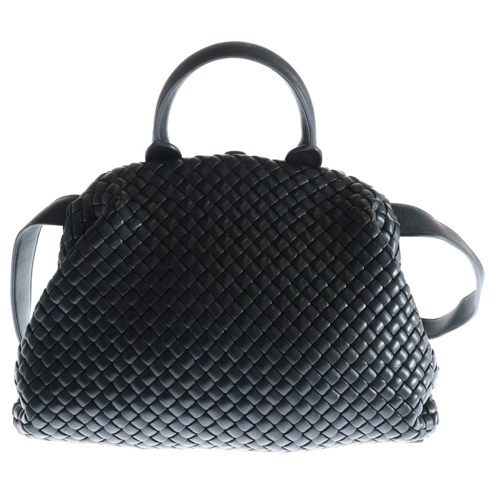 BOTTEGA VENETA(ボッテガヴェネタ) イントレチャート レザー 2WAY ミニハンドル ショルダーバッグ ゴールド金具 ブラック 709465