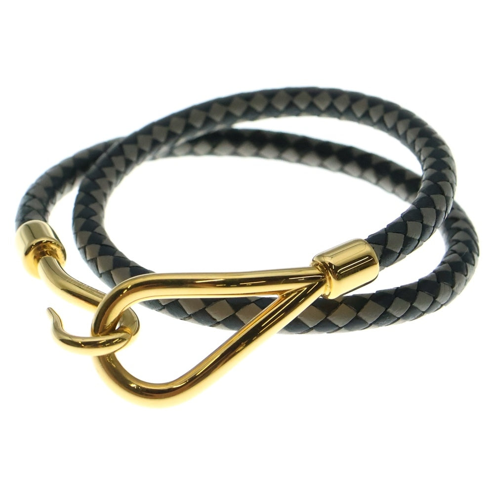 HERMES(エルメス) ジャンボブレスレット ブラック×グレー ゴールド金具 レザー