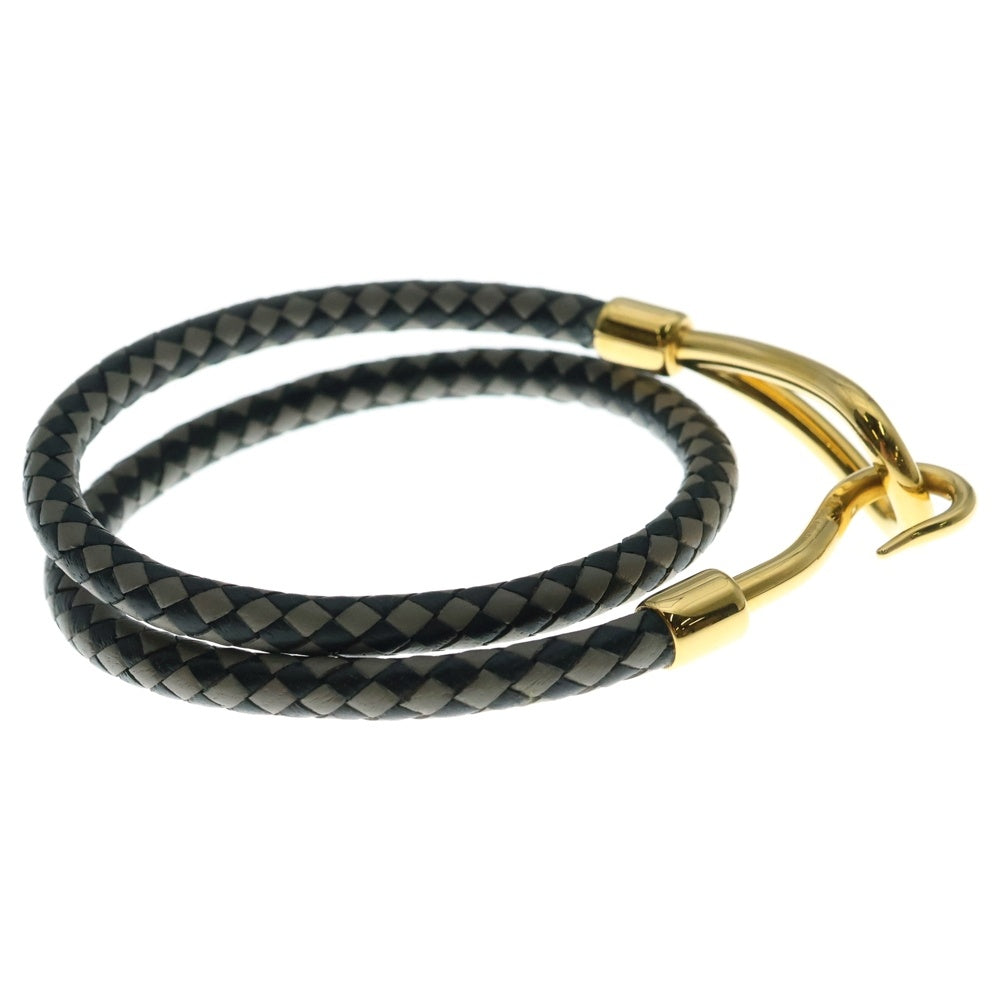 HERMES(エルメス) ジャンボブレスレット ブラック×グレー ゴールド金具 レザー