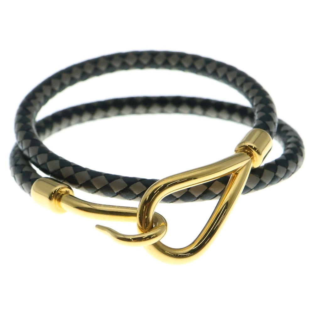 HERMES(エルメス) ジャンボブレスレット ブラック×グレー ゴールド金具 レザー