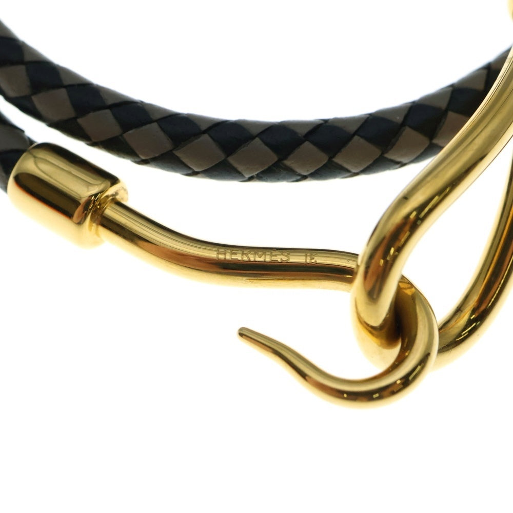HERMES(エルメス) ジャンボブレスレット ブラック×グレー ゴールド金具 レザー