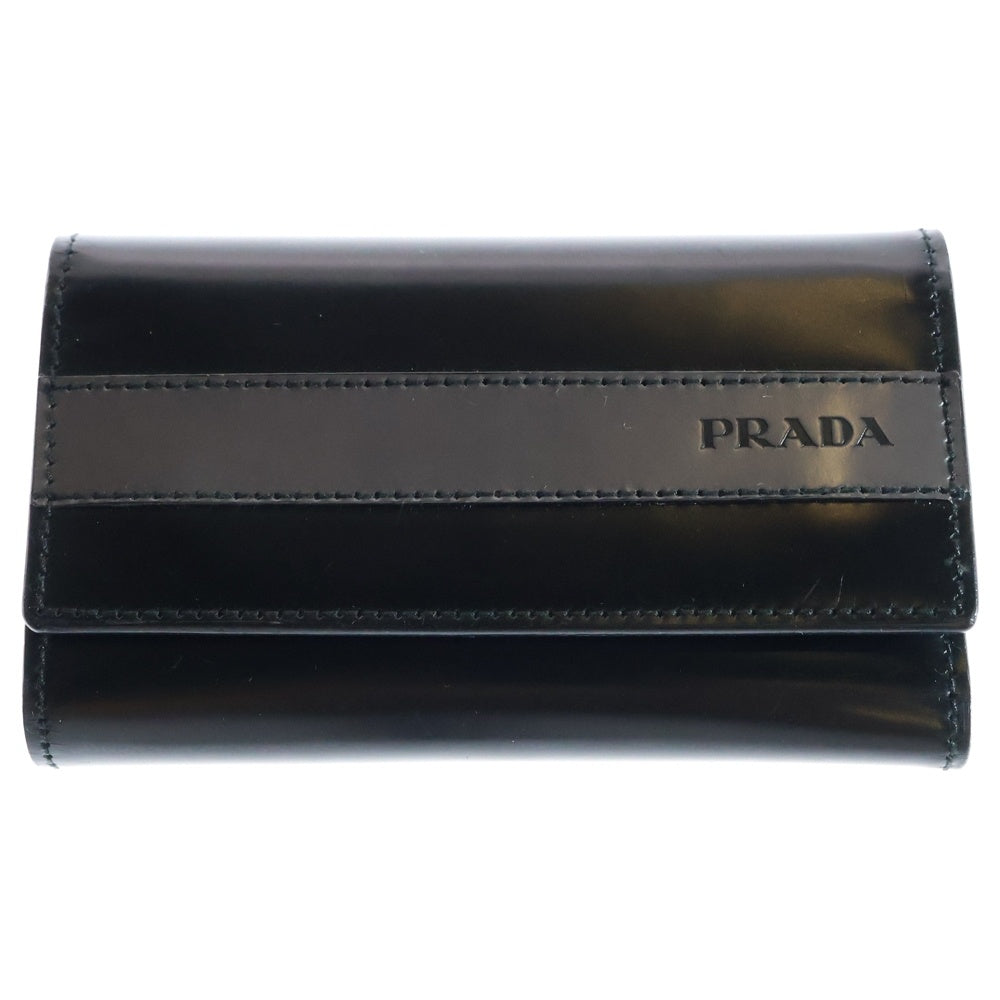 PRADA(プラダ) 6連キーケース キーホルダー キーリング バッグチャーム ブラック シルバー金具 パテント 2M0025