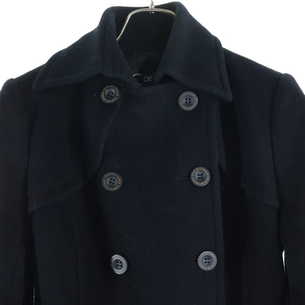 NO BRAND(ノーブランド) メルトンウール トレンチ ロングコート ブラック レディース