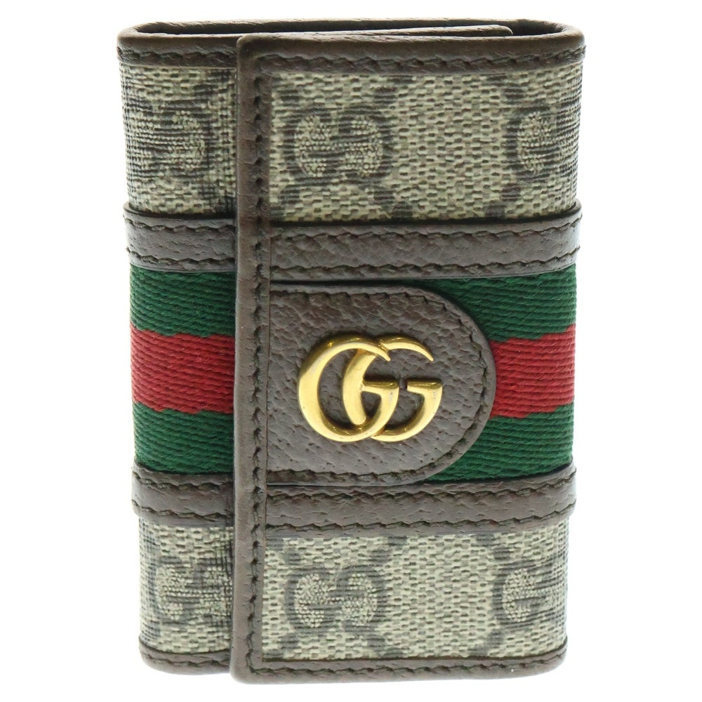 GUCCI(グッチ) オフィディア GGマーモント 6連キーケース キーホルダー キーリング バッグチャーム ブラウン×ベージュ ゴールド金具 レザー×PVC 603732