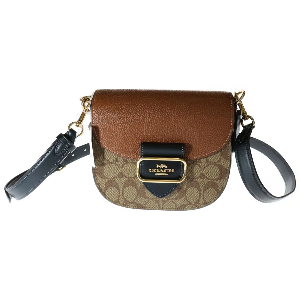 COACH(コーチ) モーガン サドル シグネチャー ショルダーバッグ ショルダーポシェット ブラウン×ベージュ×ブラック ゴールド金具 CE565