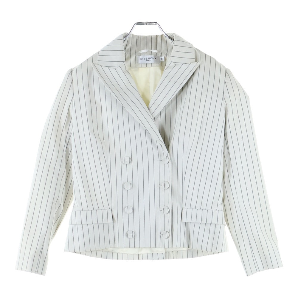 GIVENCHY(ジバンシィ) セットアップスーツ ストライプ総柄 コットンナイロン ダブルブレスト テーラードジャケット タイトミニスカート ホワイト レディース