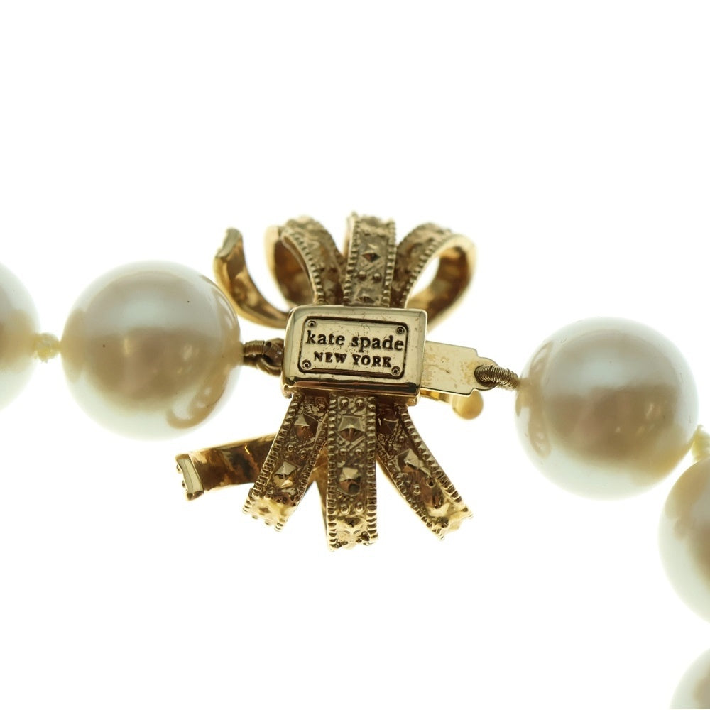 Kate Spade(ケイトスペード) フェイクパール リボンモチーフ ロング ネックレス ゴールド金具 ホワイト レディース