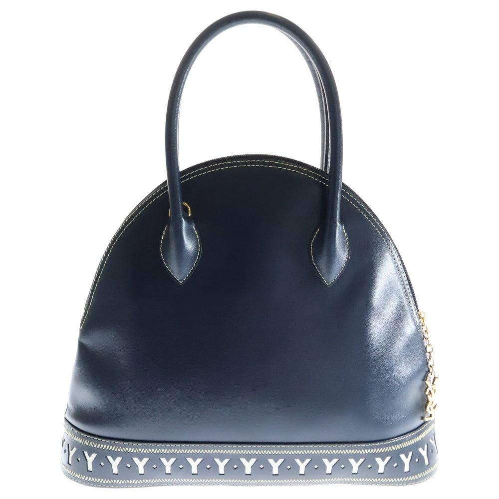 YVES SAINT LAURENT(イヴサンローラン) Yロゴ モチーフ カットアウト レザー ハンドバッグ ネイビー