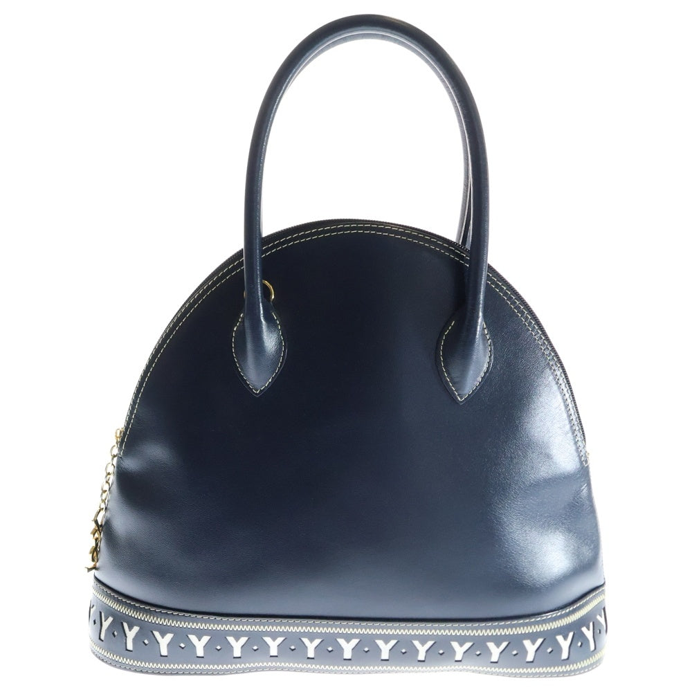 YVES SAINT LAURENT(イヴサンローラン) Yロゴ モチーフ カットアウト レザー ハンドバッグ ネイビー
