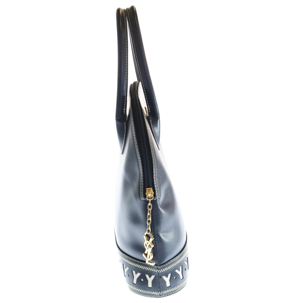 YVES SAINT LAURENT(イヴサンローラン) Yロゴ モチーフ カットアウト レザー ハンドバッグ ネイビー