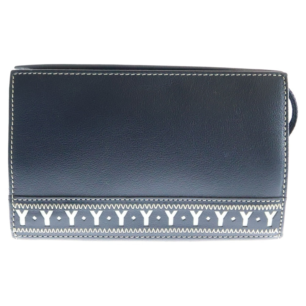 YVES SAINT LAURENT(イヴサンローラン) Yロゴ モチーフ カットアウト レザー ハンドバッグ ネイビー