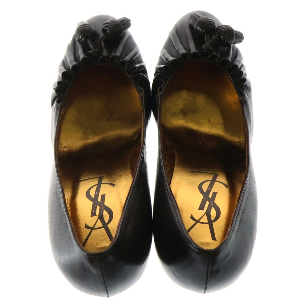 Yves Saint Laurent rive gauche(イヴサンローランリヴゴーシュ) ギャザーデザイン レザー ヒール シューズ ブラウン レディース