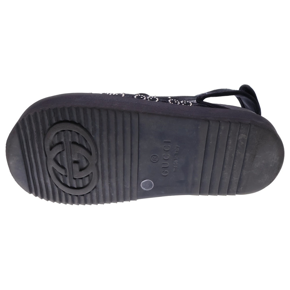 GUCCI(グッチ) GG ラインストーン ロゴ メッシュ ナイロン ベルクロ ベルトデザイン フラットサンダル シューズ ブラック レディース