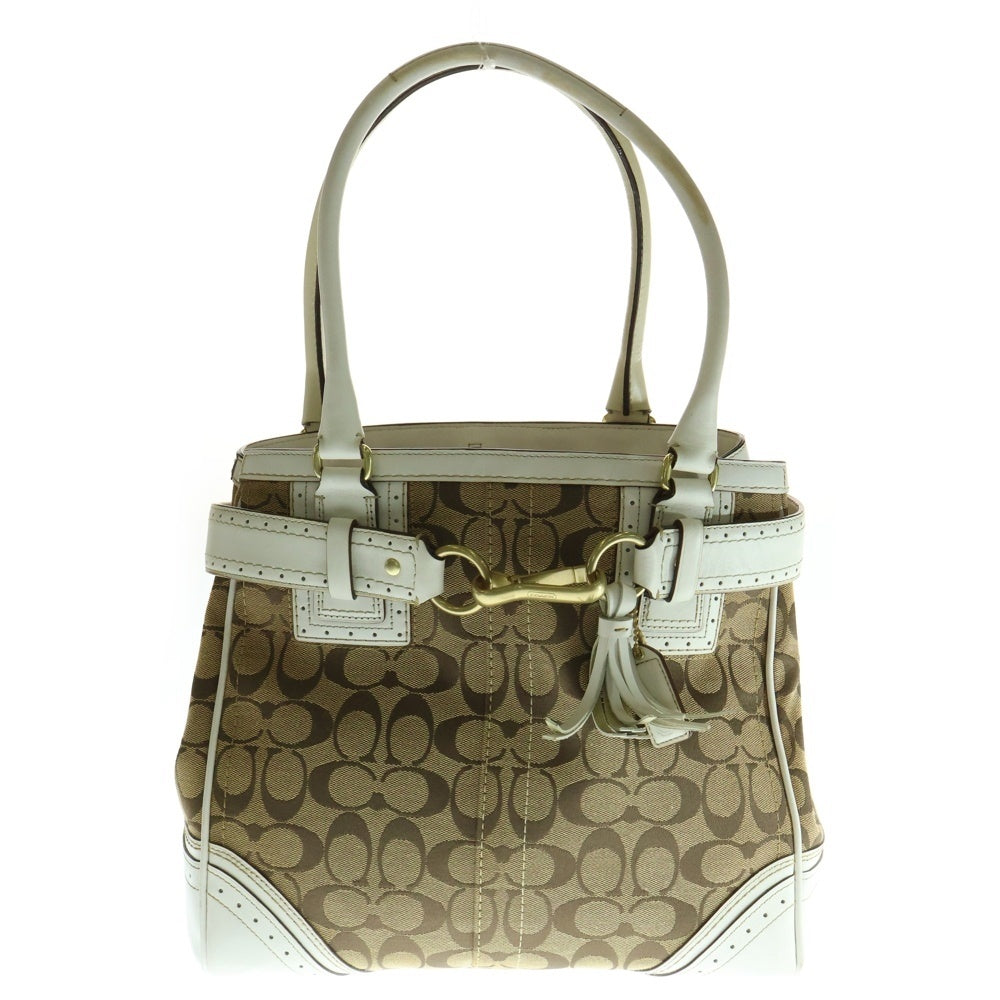COACH(コーチ) シグネチャー キャンバス レザー ハンドバッグ ゴールド金具 ベージュ/ホワイト 10509