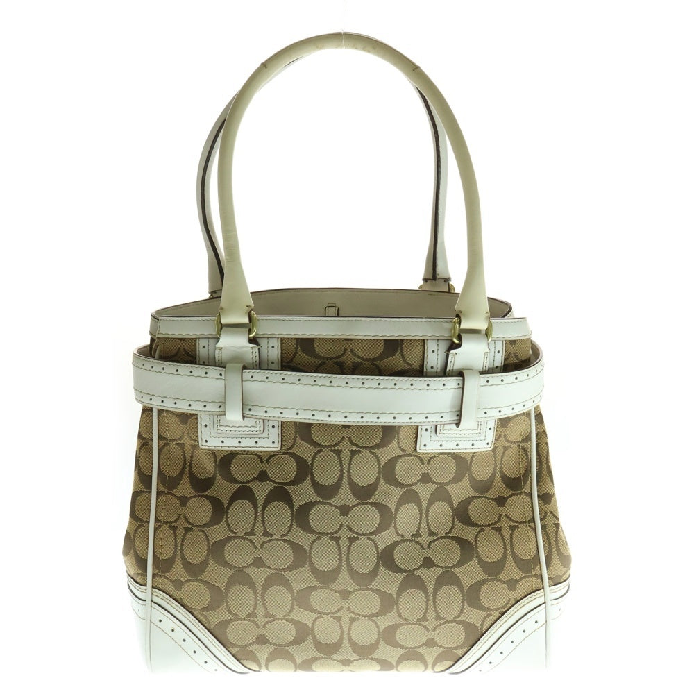 COACH(コーチ) シグネチャー キャンバス レザー ハンドバッグ ゴールド金具 ベージュ/ホワイト 10509