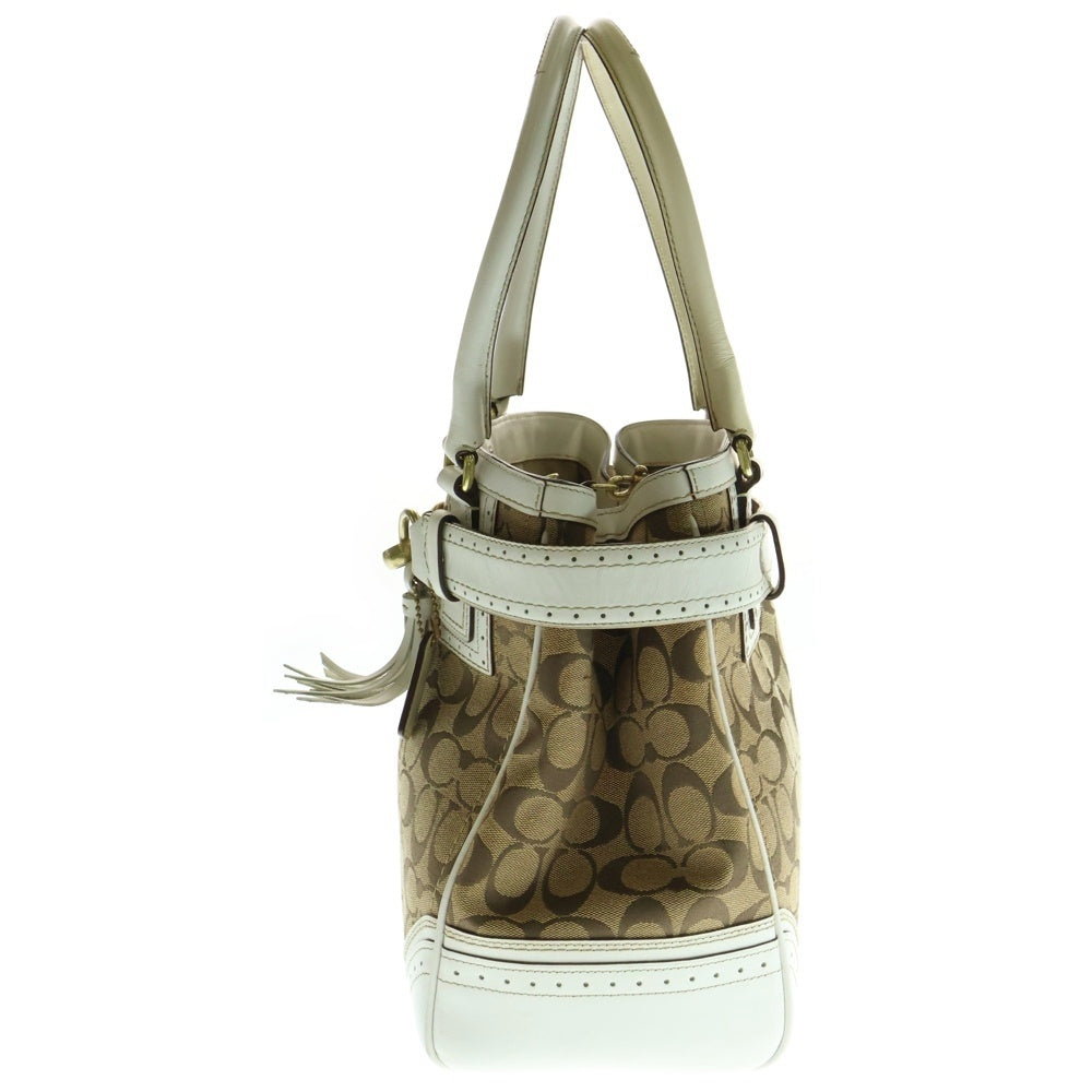 COACH(コーチ) シグネチャー キャンバス レザー ハンドバッグ ゴールド金具 ベージュ/ホワイト 10509