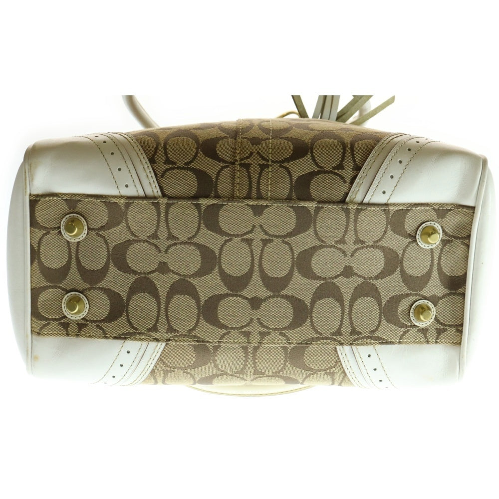 COACH(コーチ) シグネチャー キャンバス レザー ハンドバッグ ゴールド金具 ベージュ/ホワイト 10509