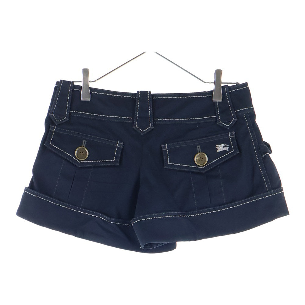 BURBERRY BLUE LABEL(バーバリーブルーレーベル) ロゴ刺繍 バーバリーチェック ステッチショートパンツ ハーフパンツ ブラック レディース