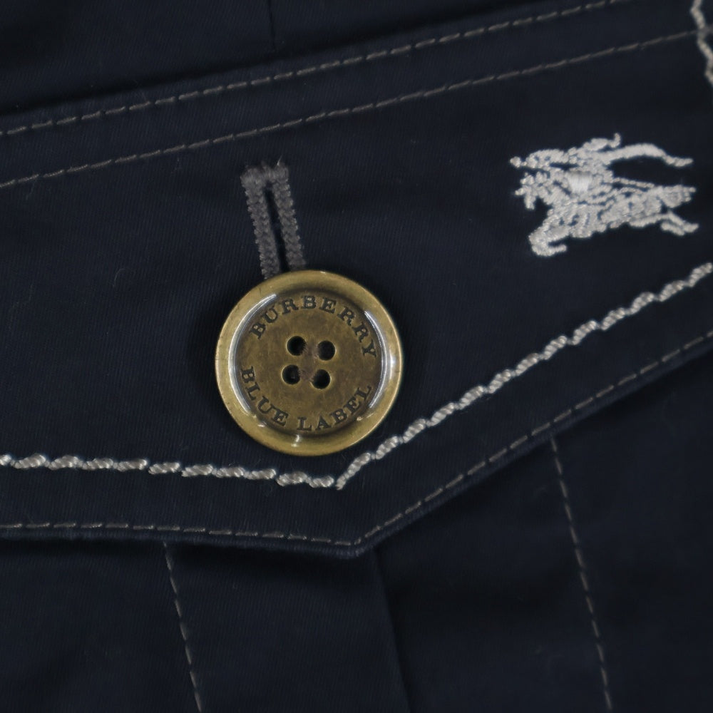 BURBERRY BLUE LABEL(バーバリーブルーレーベル) ロゴ刺繍 バーバリーチェック ステッチショートパンツ ハーフパンツ ブラック レディース